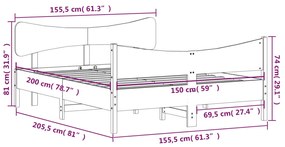 Σκελετός Κρεβατιού Χωρίς Στρώμα 150x200 εκ Μασίφ Ξύλο Πεύκου 3216378