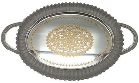 Διακοσμητικός Δίσκος Με Καθρέπτη 279-222-181 39x24x3,5cm Silver Polyresin