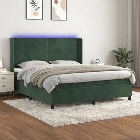 ΚΡΕΒΑΤΙ BOXSPRING ΜΕ ΣΤΡΩΜΑ &amp; LED ΣΚ. ΠΡΑΣΙΝΟ 160X200ΕΚ ΒΕΛΟΥΔΟ 3139454