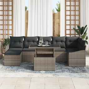 vidaXL σετ καναπέ 8 τεμαχίων  με μαξιλάρια γκρι πολυ ρατάν