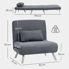 HOMCOM Πολυθρόνα με λειτουργία κρεβατιού, σχεδιασμός 3-σε-1, καναπές-κρεβάτι, κρεβάτι επισκεπτών, κάλυμμα υφάσματος, με μαξιλάρι, Σκούρο γκρι