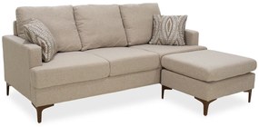 Γωνιακός καναπές με σκαμπό Slim  υφασμάτινος χρώμα μπεζ με μαξιλάρι