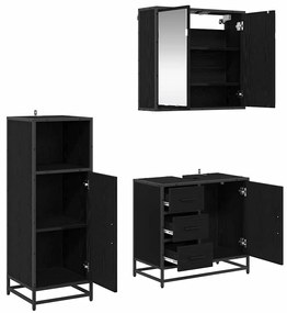 vidaXL Σετ Επίπλων Μπάνιου με ράφι 3 pcs Μαύρη Οξυά Επεξεργασμένο ξύλο