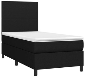 Κρεβάτι Boxspring με Στρώμα &amp; LED Μαύρο 90x200 εκ. Υφασμάτινο - Μαύρο