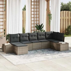 vidaXL Σετ Καναπέ Κήπου με μαξιλάρι 7 pcs Γκρι Πολυ ράταν
