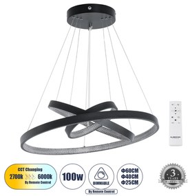 DIAMOND TRIO 61523-DECO Κρεμαστό Φωτιστικό Δαχτυλίδι-Κύκλος LED CCT 100W 11200lm 360° A