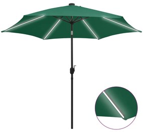 Ομπρέλα Κήπου με LED Πράσινη 300 εκ. με Ιστό Αλουμινίου