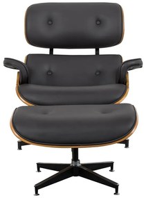 Πολυθρόνα-υποπόδιο relax Jenna μαύρο pu- plywood καρυδί-βάση χρωμίου 82x92x82εκ 82x92x82 εκ.
