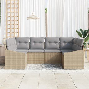 vidaXL Σετ 6 Τεμαχίων Καναπέ Κήπου με Μαξιλάρια Μπεζ Πολυ Ρατάν