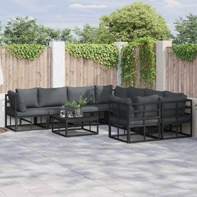 vidaXL Σετ Καναπέ Κήπου με μαξιλάρι 8 pcs Μαύρο Αλουμίνιο