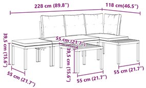 vidaXL Παγκάκια Κήπου Σετ 4 τεμ Μαύρα Ατσάλι Ηλεκτρ. Βαφή με Μαξιλάρια