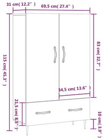 Ντουλάπα Γκρι Σκυροδέματος 69,5 x 31 x 115 εκ. Επεξεργ. Ξύλο - Γκρι