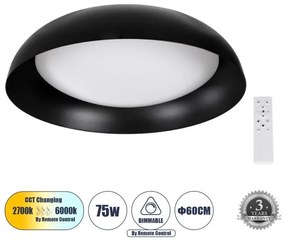 Πλαφονιέρα Φωτιστικό Οροφής LED CCT 75W 8625lm ANATOLIA Globostar-61264-Μαύρο 61264