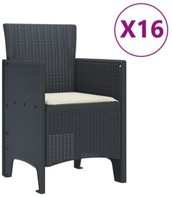 vidaXL Σετ Τραπεζαρίας Κήπου 17 Τεμαχίων με Μαξιλάρια Ανθρακί Πολυ Ρατάν