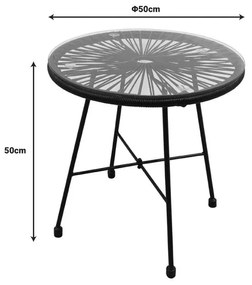 Tραπεζαρία Acapulco σετ 3τεμ μαύρο μέταλλο-μαύρο rattan-γυαλί Φ50x50εκ