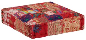 vidaXL Πουφ Patchwork Τετράγωνο Χειροπ. Κόκκινο 50x50x12 εκ. Βαμβάκι