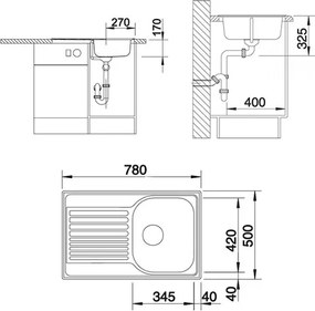Blanco Tipo 45 S Compact (78x50) - Ανοξείδωτος Νεροχύτης Κουζίνας - Λείο
