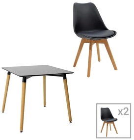 Τραπεζαρία Natali-Gaston σετ 3τεμ σε απόχρωση μαύρο-φυσικό 80x80x75εκ 80x80x75 εκ.