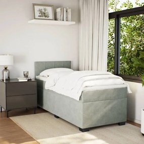 vidaXL Κρεβάτι Boxspring με Στρώμα Ανοιχτό Γκρι 80x200 εκ. Βελούδινο