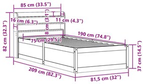 Πλαίσιο Κρεβατιού Κεφαλάρι Καφέ Κεριού 75x190εκ. Μασίφ Πεύκο - Καφέ