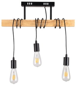 00605 GloboStar® JOLLY 00605 Vintage Κρεμαστό Φωτιστικό Ανάρτηση Τρίφωτο 3 x E27 IP20 Μαύρο Μέταλλο, Καφε Ξύλο με Μαύρο Πλαστικό - Μ55 x Π6 x Υ30cm έως Y115cm max