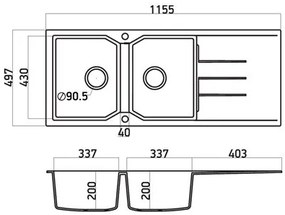 Νεροχύτης Sanitec 116 2B 1D II-Γκρι