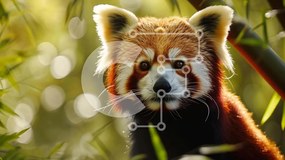 Intra Συλλεκτικό Ξύλινο Παζλ Plywood  4mm - Κόκκινο Panda στο δάσος μπαμπού Σε Ξύλινο Κουτί - Διαστάσεις: 10x10 cm – 25 κομμάτια