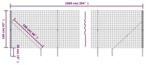 vidaXL Συρματόπλεγμα Περίφραξης Ανθρακί 1,6 x 10 μ. με Καρφωτές Βάσεις