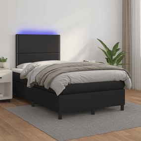 vidaXL Κρεβάτι Boxspring με Στρώμα&amp;LED Μαύρο 120x190εκ.Συνθετικό Δέρμα