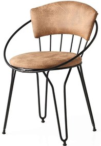 Καρέκλα Istanbul (Σετ 2Τμχ) 974NMB1198 60x50x76,5cm Beige-Black Βελούδο, Μέταλλο