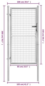vidaXL Πόρτα Περίφραξης Ασημί 105 x 200 εκ. από Γαλβανισμένο Χάλυβα