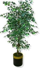 Stewehome Τεχνητό δέντρο Ficus με χρυσή γωνιακή γλάστρα Πολύχρωμο 30x25x151 cm