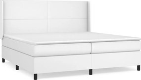 vidaXL Κρεβάτι Boxspring με Στρώμα Λευκό 200x200 εκ. Συνθετικό Δέρμα