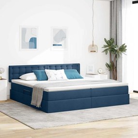 vidaXL LED Κρεβάτι αποθήκευσης με στρώμα Μπλε 200 x 200 cm Ύφασμα