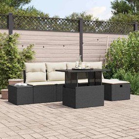 vidaXL Σετ Καναπέ Κήπου Ρυθμιζόμενο ύψος 6 pcs Μαύρο συνθετικό ρατάν
