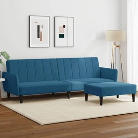 Καναπές Κρεβάτι Διθέσιος με Υποπόδιο Μπλε Βελούδινος