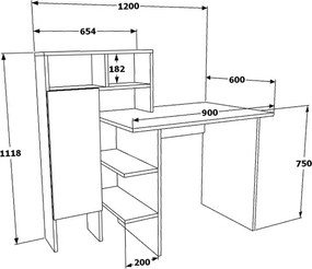 Γραφείο με βιβλιοθήκη Slate pakoworld χρώμα λευκό-φυσικό 120x60x112εκ
