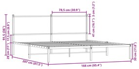 Σκελετός Κρεβ. Χωρίς Στρώμα Καφέ Δρυς 160x200 εκ. Μεταλλικό - Καφέ