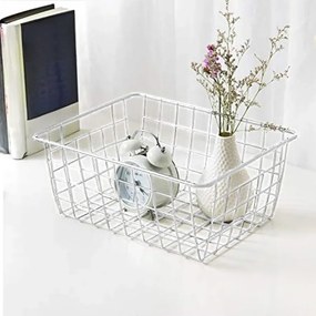 Μεταλλικό Καλάθι Αποθήκευσης 29x12x14cm Άσπρο ή Μαύρο - Άσπρο