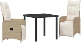 vidaXL Σέτ φαγητού για κήπο 3 pcs Μπεζ συνθετικό ρατάν