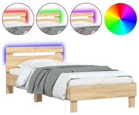 vidaXL Πλαίσιο Κρεβατιού με Κεφαλάρι/LED Sonoma δρυς 100x200 εκ.