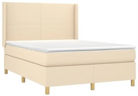 vidaXL Κρεβάτι Boxspring με Στρώμα Κρεμ 140x190 εκ. Υφασμάτινο