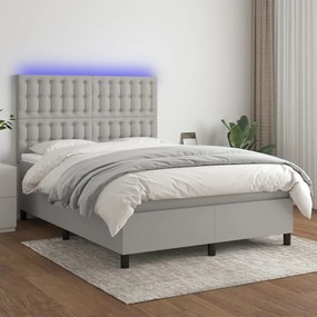 vidaXL Κρεβάτι Boxspring με Στρώμα & LED Αν.Γκρι 140x200εκ. Υφασμάτινο