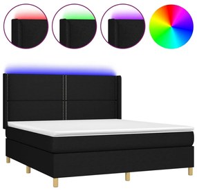 Κρεβάτι Boxspring με Στρώμα &amp; LED Μαύρο 160x200 εκ. Υφασμάτινο - Μαύρο