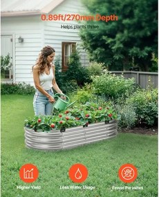 VEVOR Metal Raised Garden Bed 4x2x1 ft Outdoor Galvanized Planter Box Silver