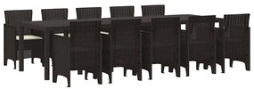 vidaXL Σέτ φαγητού για κήπο με μαξιλάρι 11 pcs Καφέ και Κρέμα Ρατάν
