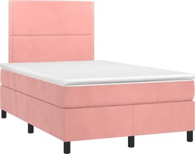vidaXL Κρεβάτι Boxspring με Στρώμα &amp; LED Ροζ 120x190 εκ. Βελούδινο