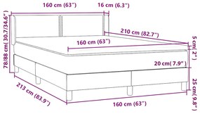 Κρεβάτι Boxspring με Στρώμα Ανοιχτό Γκρι 160x210 εκ. Βελούδινο - Γκρι