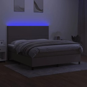 vidaXL Κρεβάτι Boxspring με Στρώμα &amp; LED Taupe 180x200 εκ. Υφασμάτινο