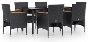 vidaXL Σετ Τραπεζαρίας Κήπου 7 Τεμαχίων Μαύρο με Μαξιλάρια